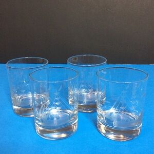 Set of 4 Javit Etched Whiskey Glasses